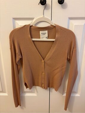 Abercrombie & Fitch Ribbed Button-Front Cardigan - Tan